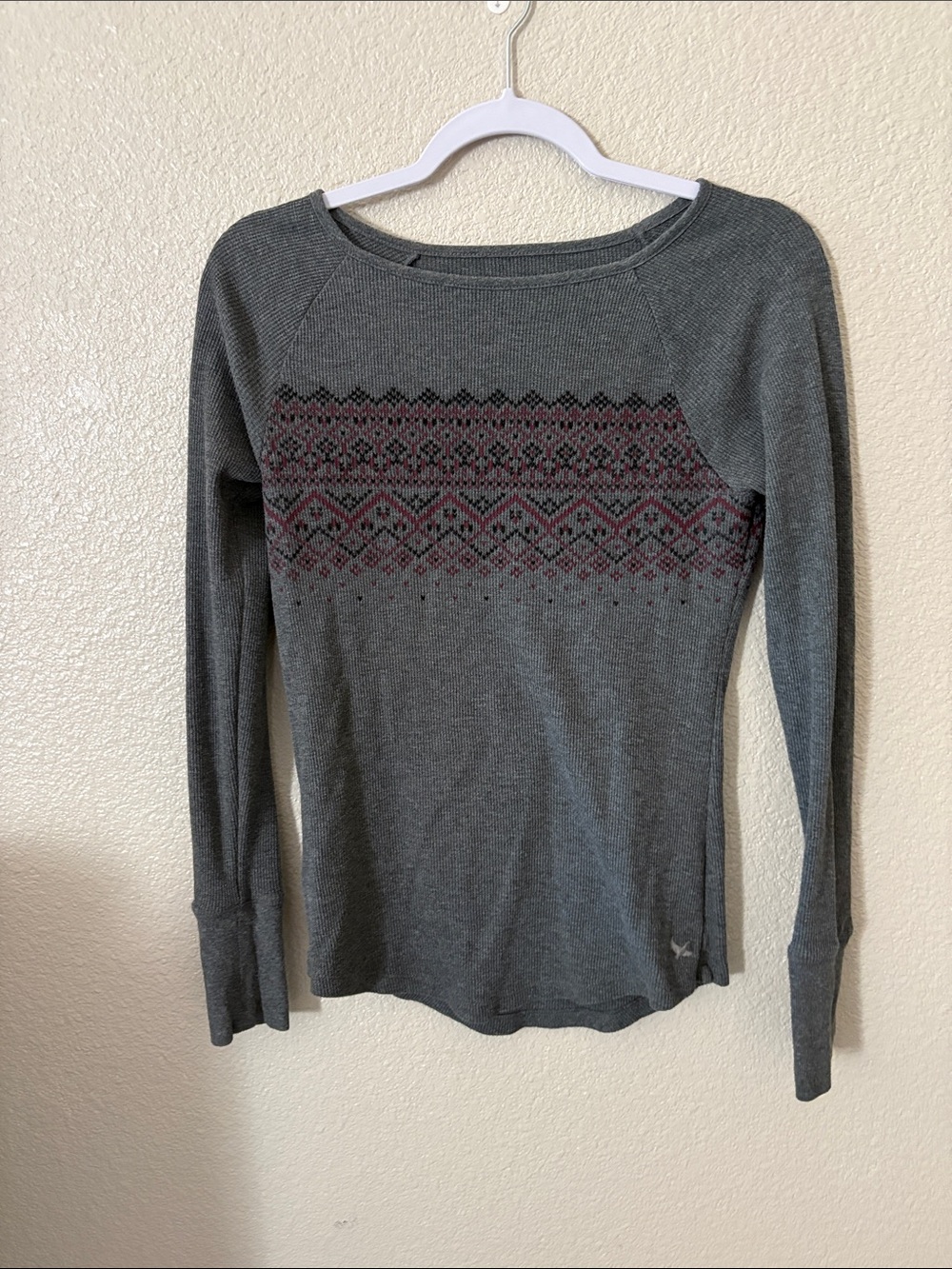 Eddie Bauer Gray Thermal Long-Sleeve Top with Patterned Yoke